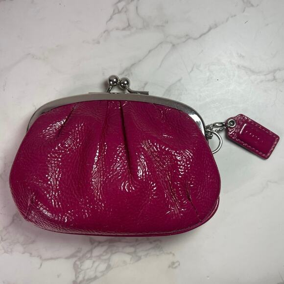 Vintage Y2K Coach Pink Kiss Lock Patent Leather Pouch Wallet - Picture 3 of 14